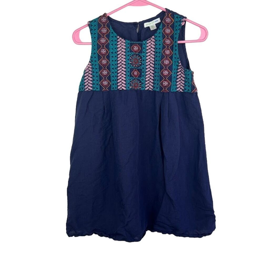 Garnet Hill kids navy embroidered sleeveless dress girls size 14 linen blend